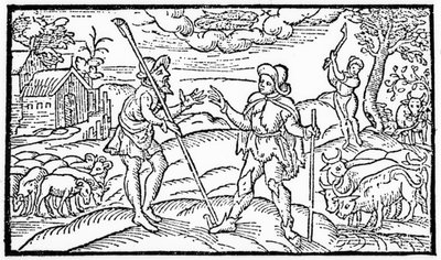 1579年に出版されたオリジナルの複製である、エドマンドペンサー（1552-99）による「シェファードカレンダー」からの2月の月 作： English School